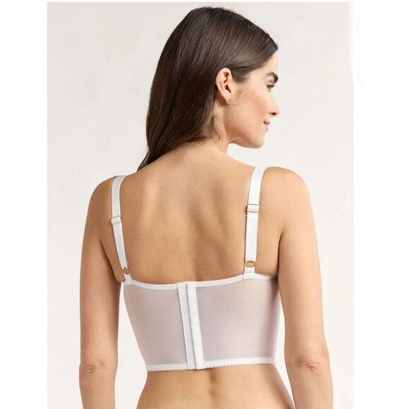 Women's Bridal Satin Bustier with Lace Trim Bra Size M - Picture 4 of 6